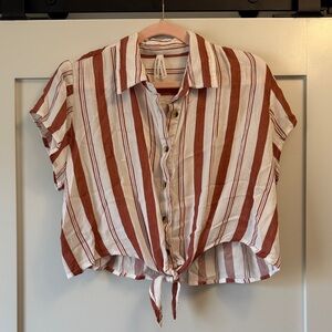 Striped Button-Up Tie-Front Crop Top